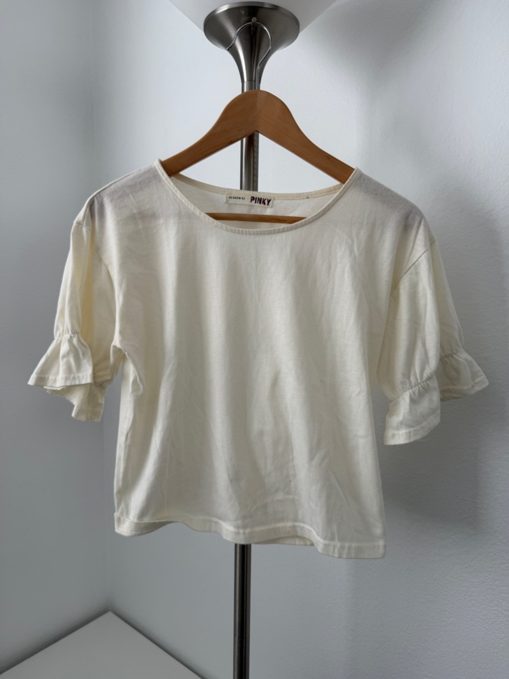 PINKY  Cute Cream Short-Sleeve Ruffle Tee